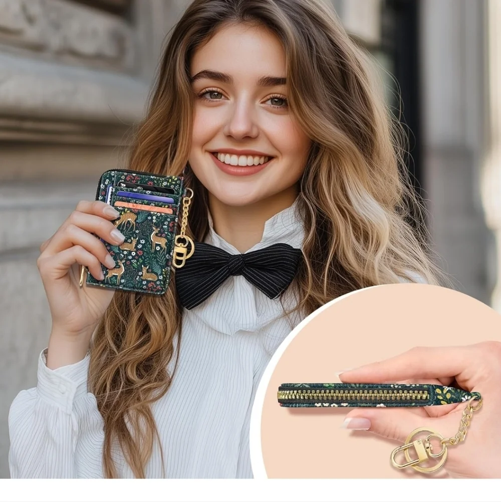 Floral Card Organizer Wallet with Key Ring